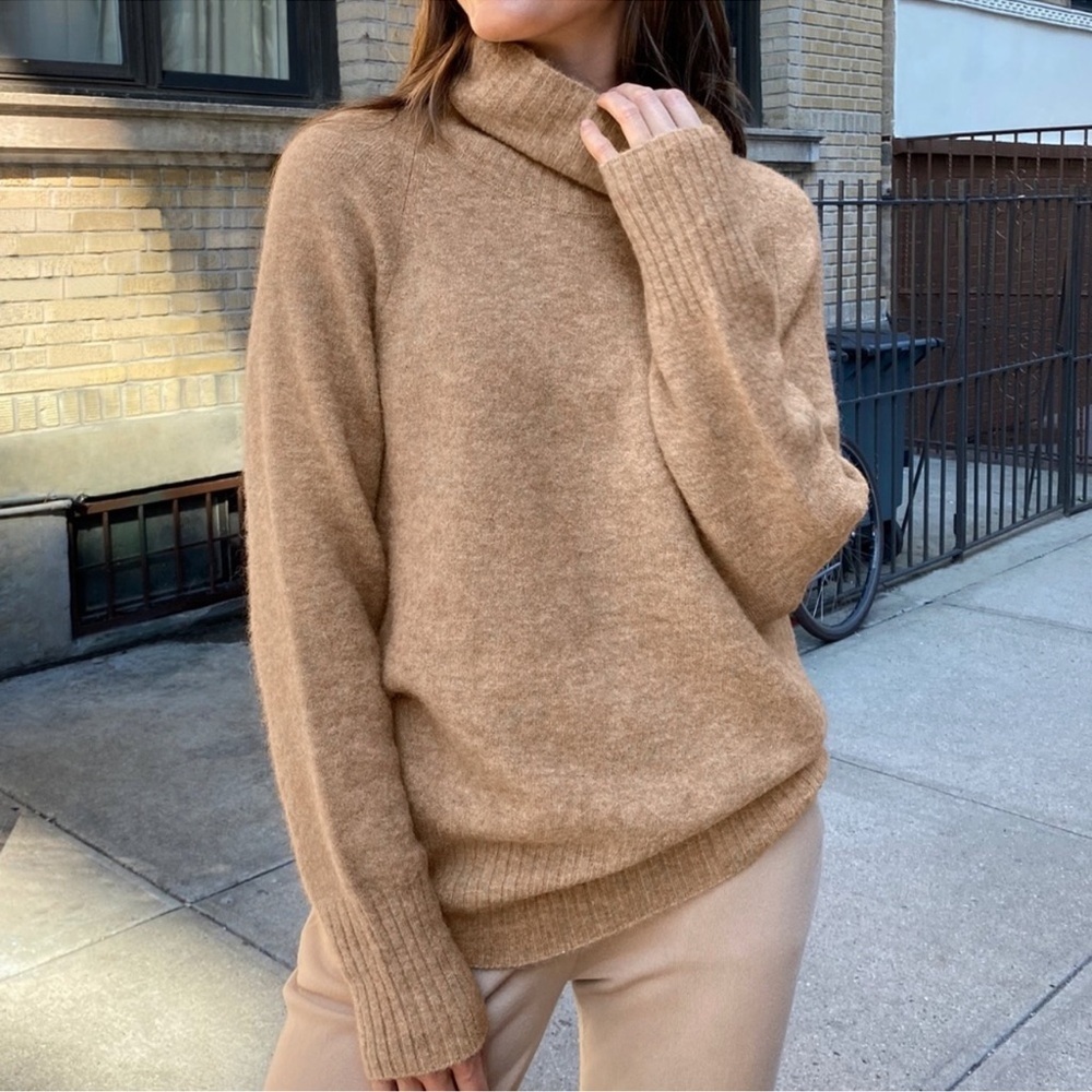 Babaton Plutarch Alpaca Wool Blend Turtleneck Sweater Aritzia XS tan